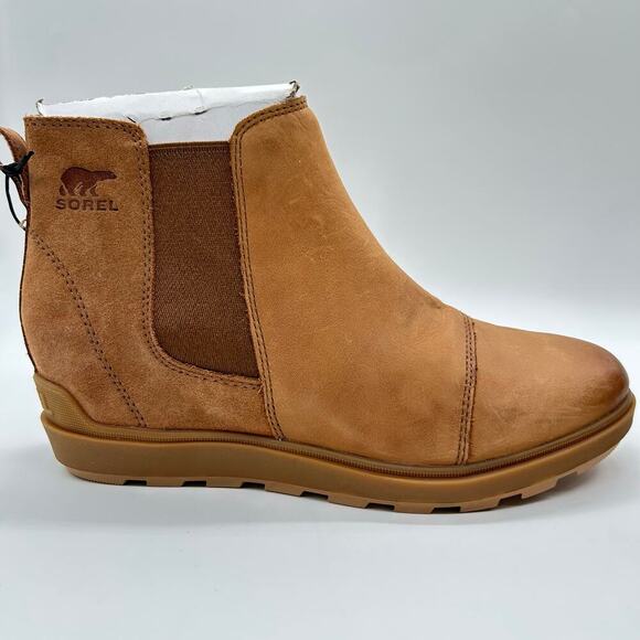 Sorel Boots Womens 10.5 Tan‎ Evie Lug Sole Wedge Ankle Pull on Bootie NEW - Picture 3 of 11